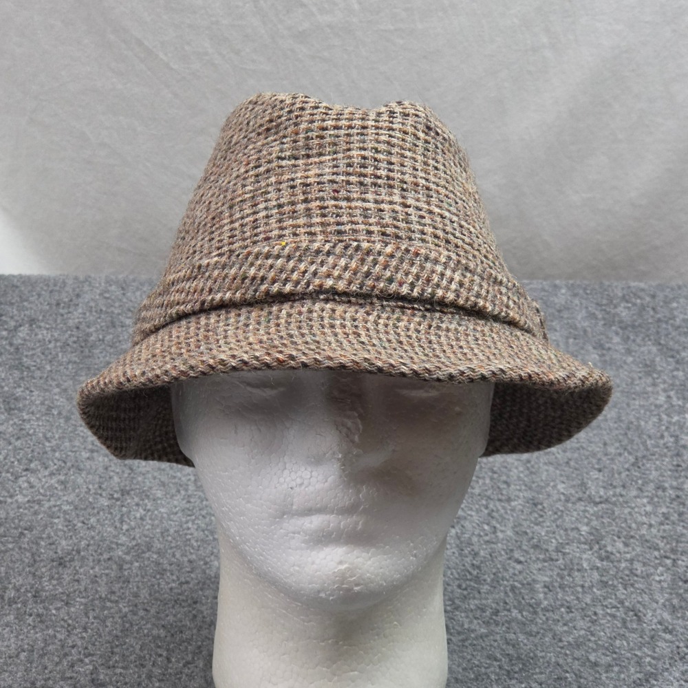 Harris Tweed Bucket Hat 7 3/8 Vintage Houndstooth Wool Handwoven Scotland Brown